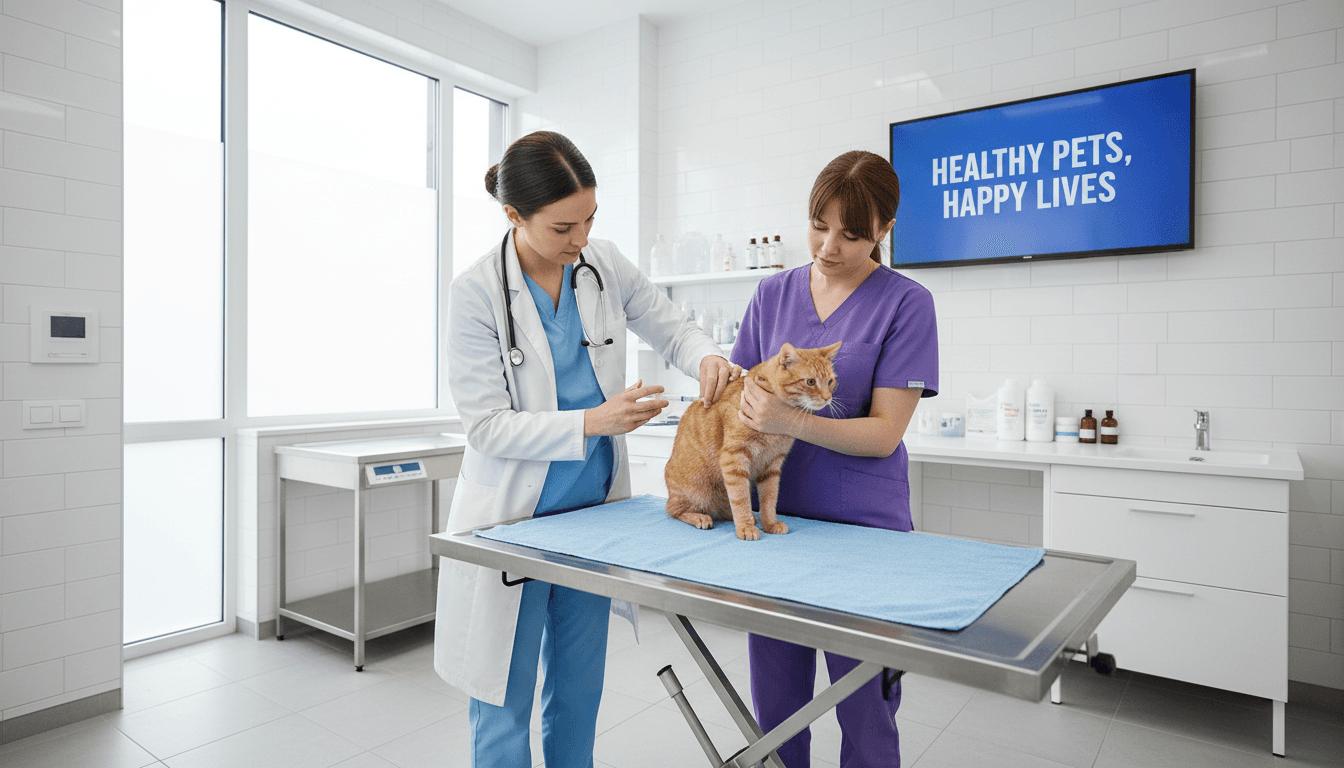 Vaccination visit for a healthy dog in a calm clinic