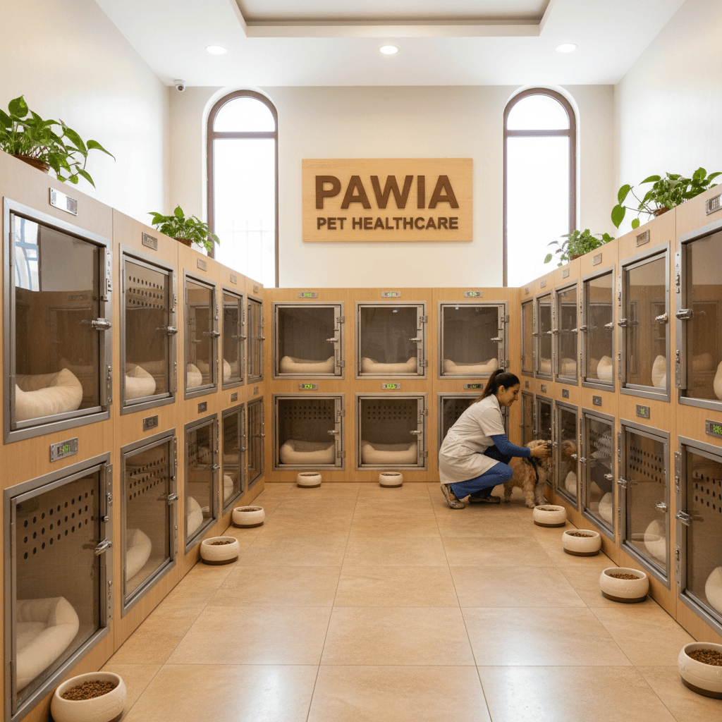Clean, well-organized boarding facilities with individual enclosures