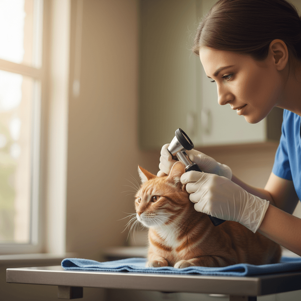 Veterinarian examining pet with care