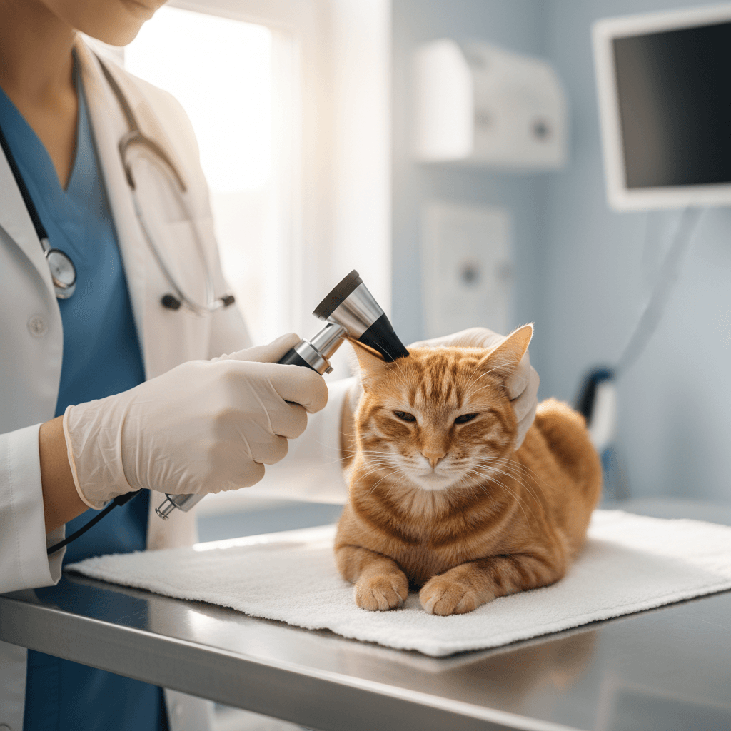 Vet examining a calm cat